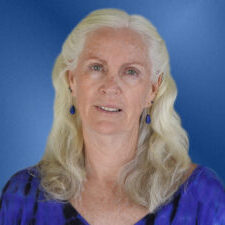 Rosemary Slade headshot on a blue background